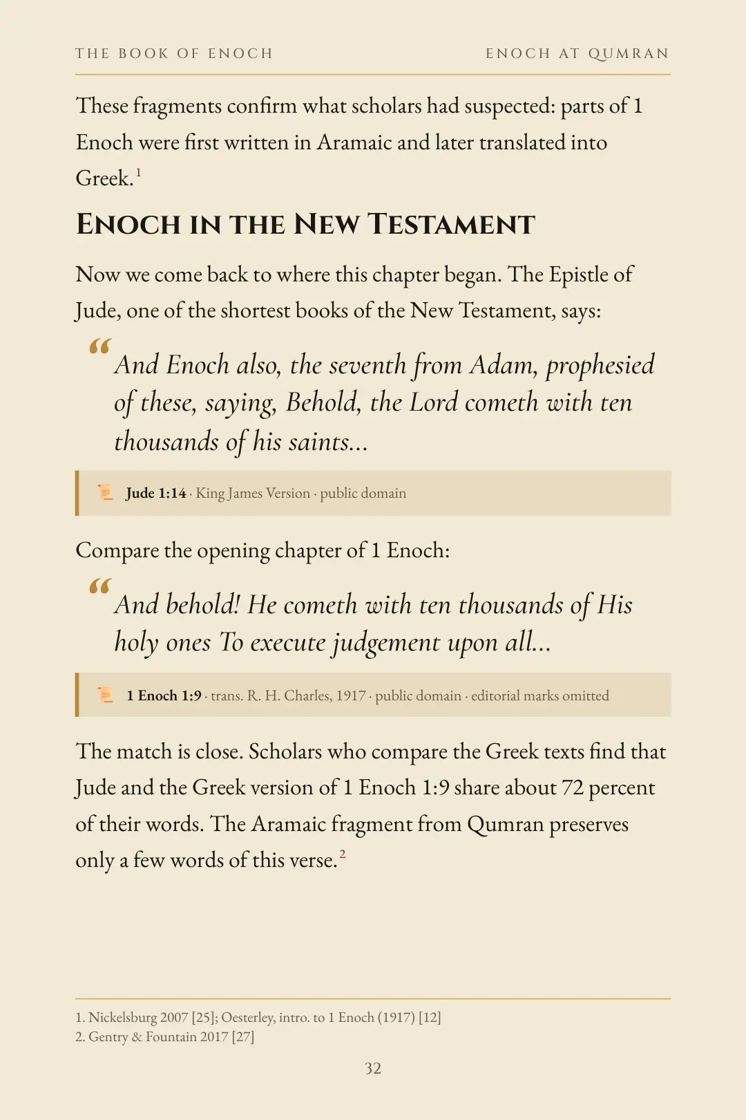A page comparing Jude 1:14 with 1 Enoch 1:9